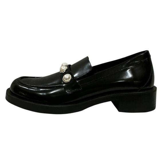 Stuart Weitzman Portia Bold Loafers Black Leather w Pearl Detail Size 8.5 Spain - Picture 5 of 14